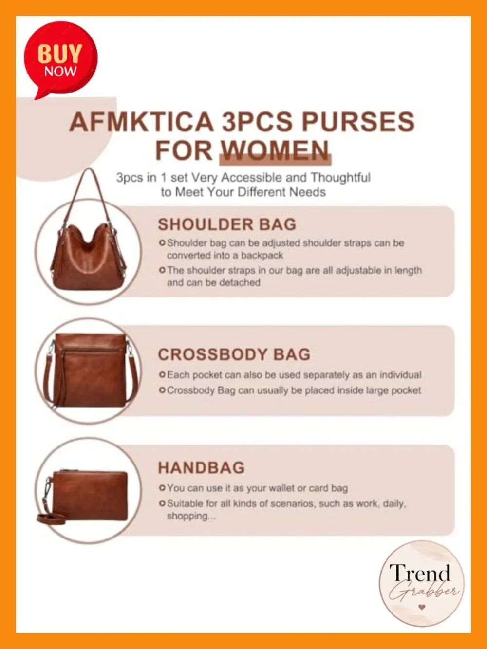 PU Leather Hobo Crossbody Bag Set 3Pcs Convertible Backpack Shoulder Satchel